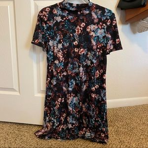 Black Floral Mock Neck Dress
